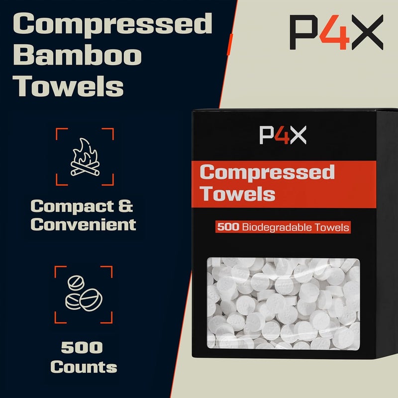 PREPARED4X Compressed Towel Tablets - 100% Bamboo Camping Toilet Paper Tablets, Great for Hiking, Travel and Backpacking - Disposable Washcloths, Body Wipes, Paper Towel Coin Tissue - 100/250/500 Pack - Image 2